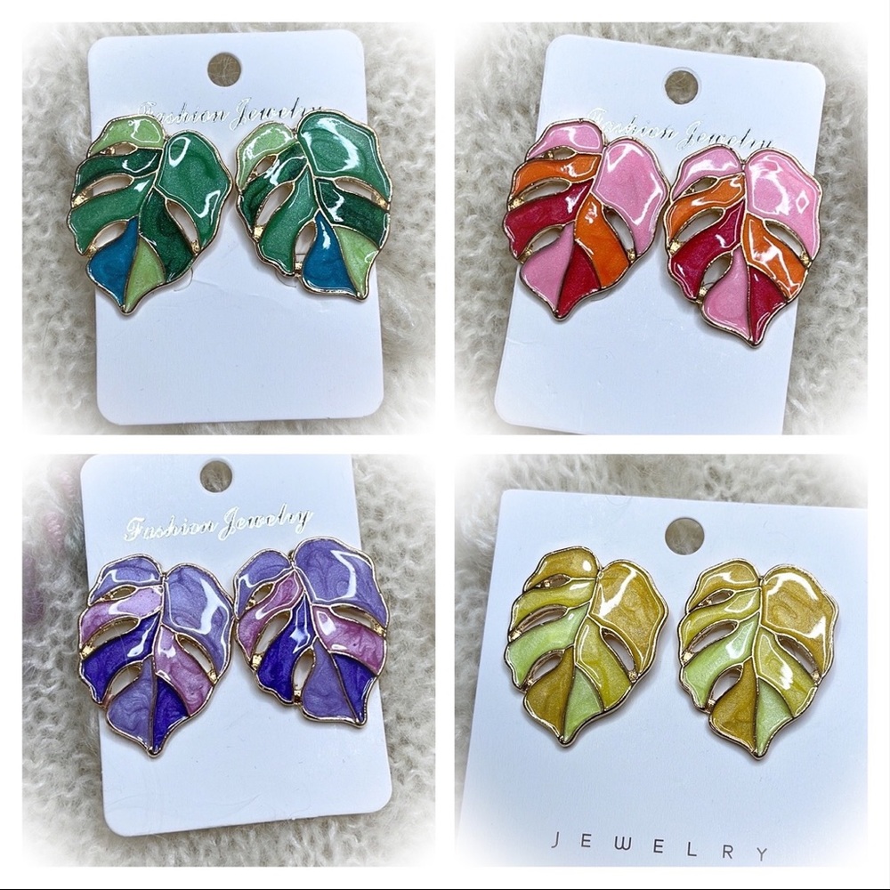 💕Beautiful Plantain Leaf Enamel Fashion Earrings💕